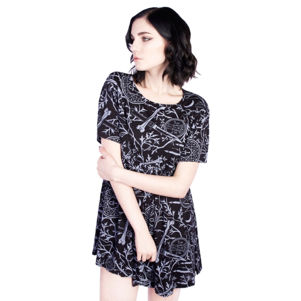Disturbia Forest Dress Black Grey Print
